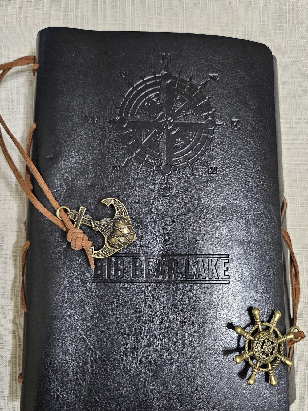 Black Leather Journal with Nautical Charms Embossed Big Bear Logo